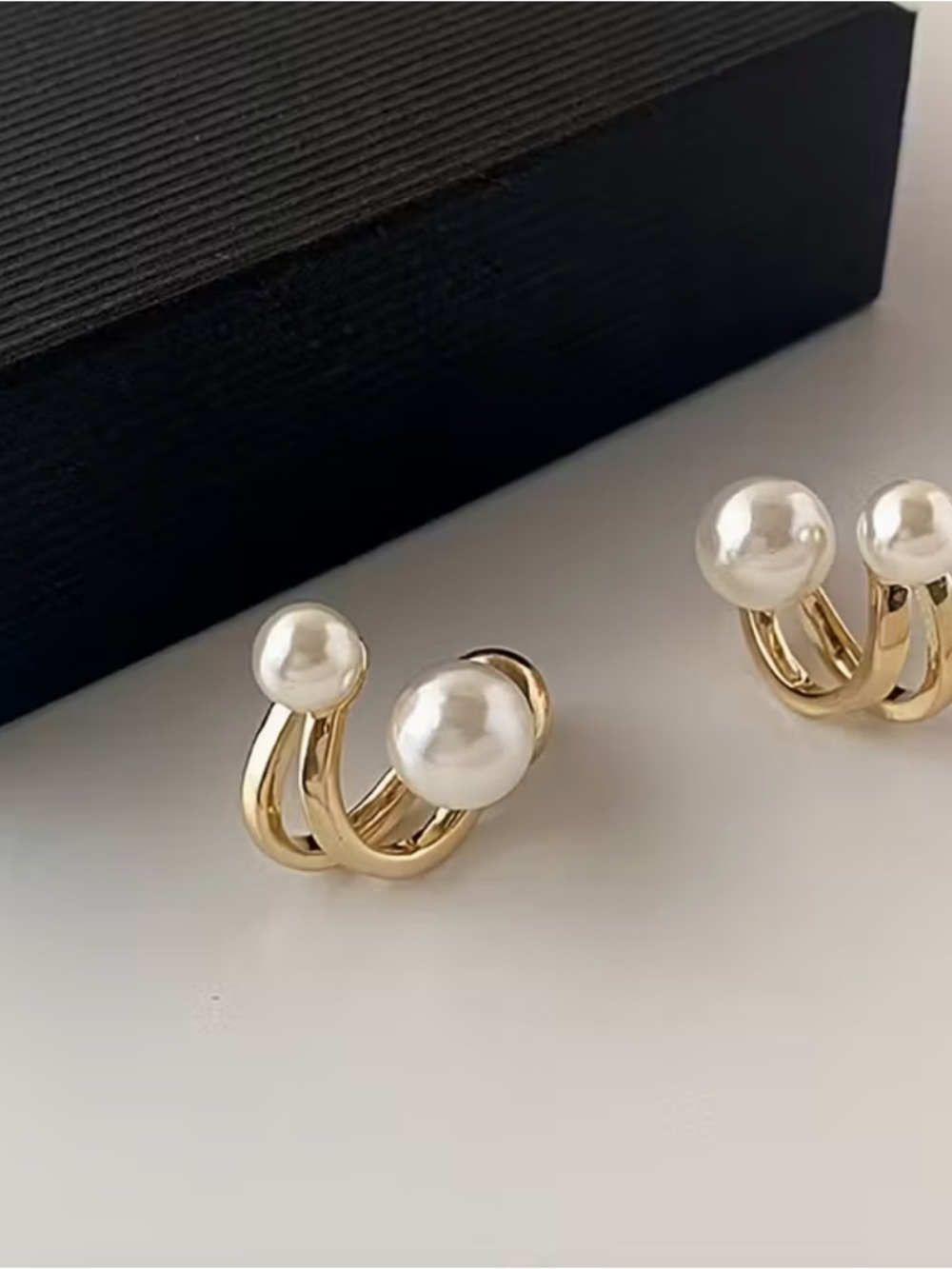 Double White Pearl With Gold Hoop Earrings. - Picture 5 of 8